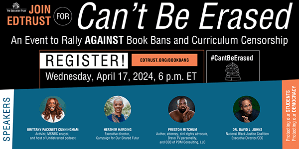 Can't Be Erased: An Event to Rally Against Book Bans and Curriculum Censorship Register, Wednesday, April 17, 2024, 6 PM ET