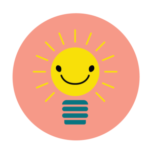 icon of a lightbulb with a smiley face