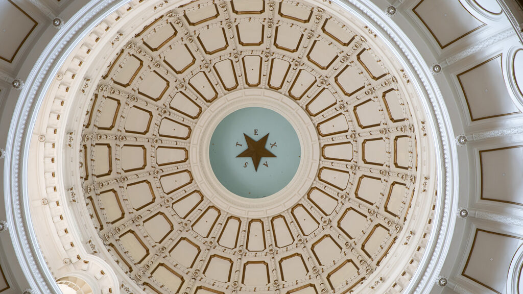 A shot of the Texas State capitol ceiling