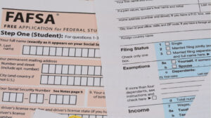 Close-up view of the FAFSA application form and tax filing form