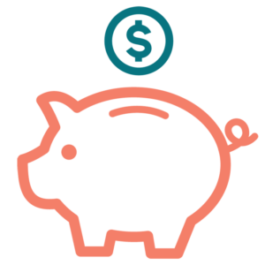 Icon of a piggy bank with a coin of money above it