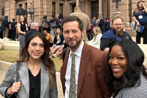 Kasey Corpus from Young Invincibles and Jonathan Feinstein and Andrea Thurston from EdTrust in Texas at Community College Day at the Texas Capitol