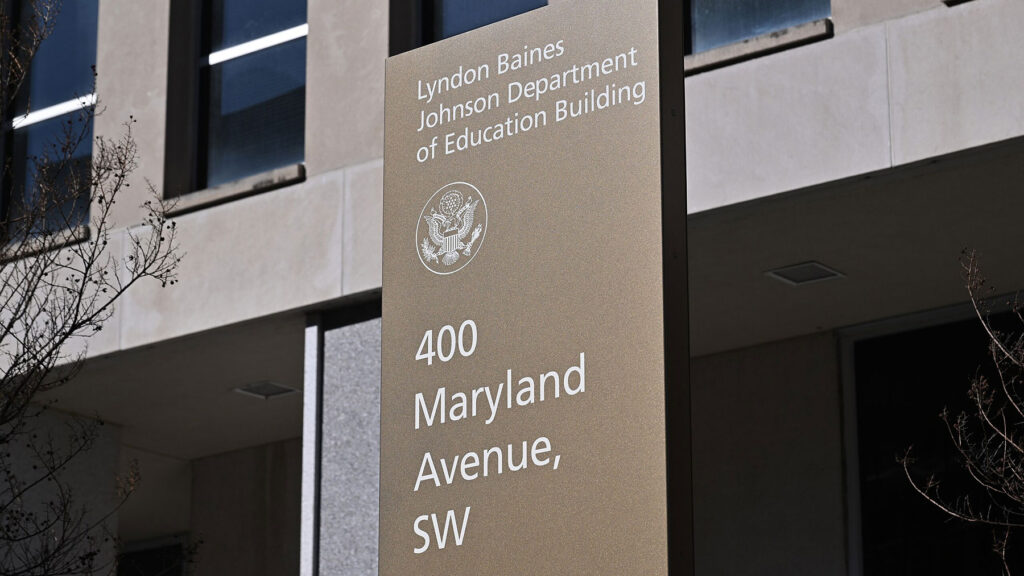 Close up of sign outside of the Department of Education building in Washington DC