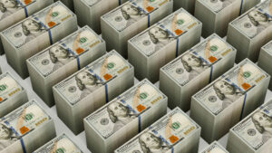 Close up of stacks of money one hundred dollar bills