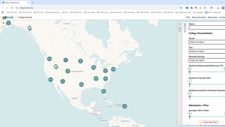 Screenshot of College Results website homepage
