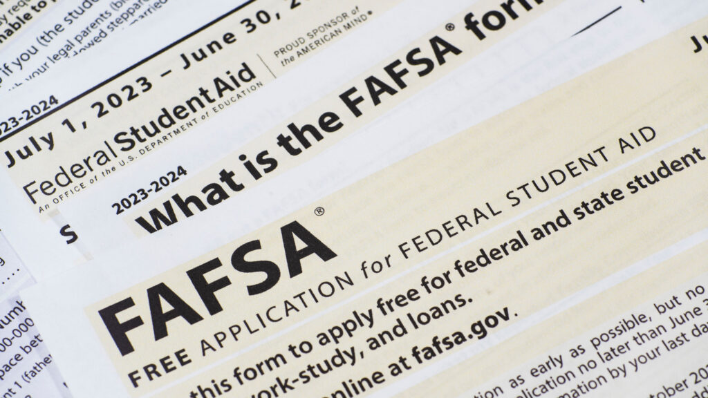 A close up photo of the FAFSA federal student aid application form