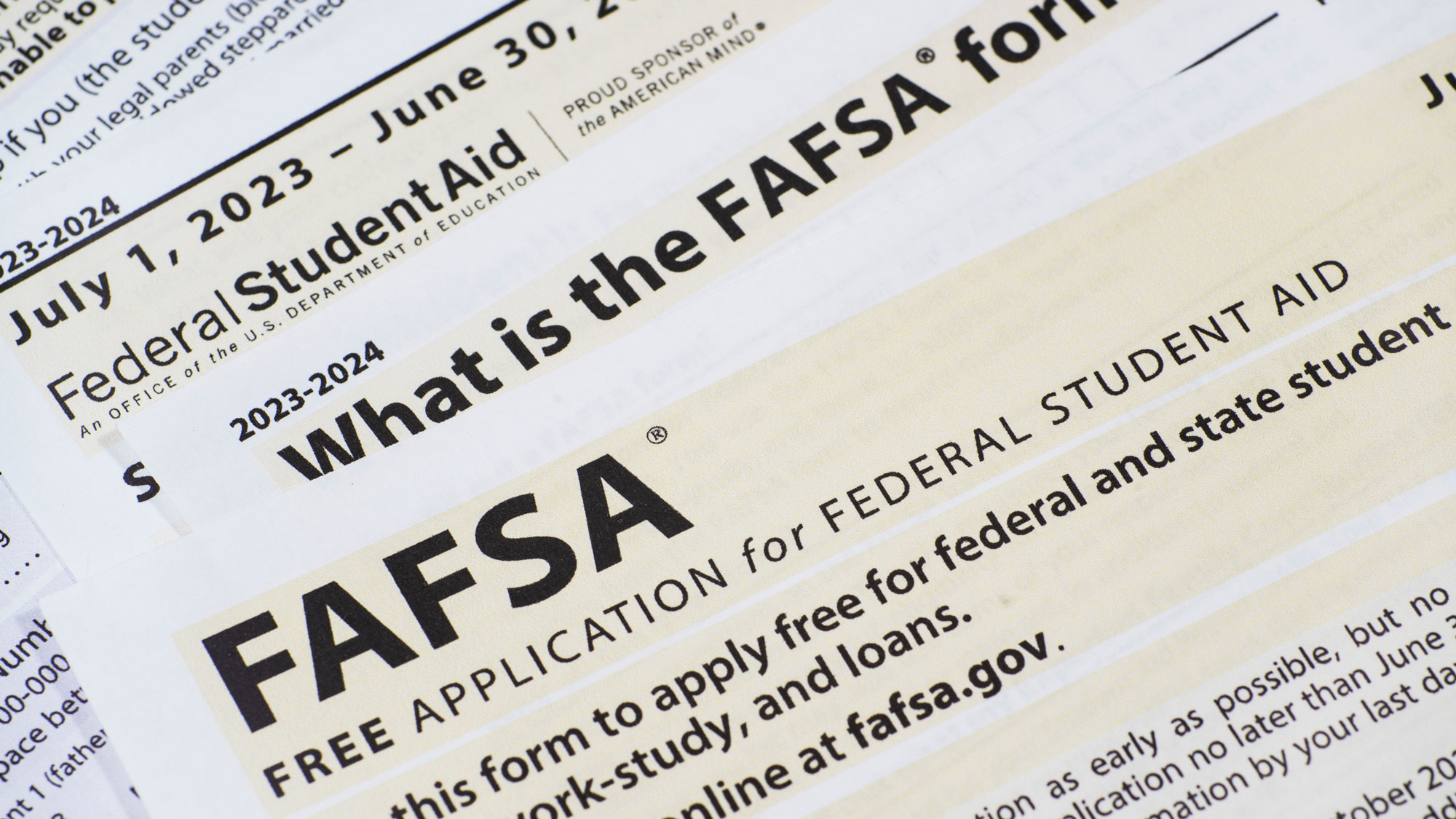 A close up photo of the FAFSA federal student aid application form
