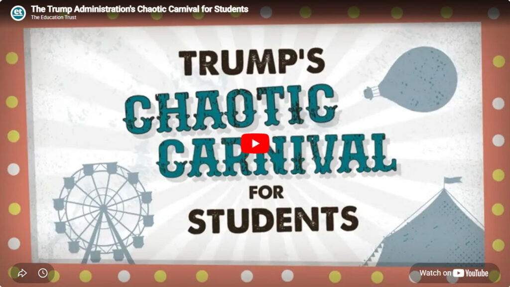 Screenshot of the video Trump's Chaotic Carnival for Students
